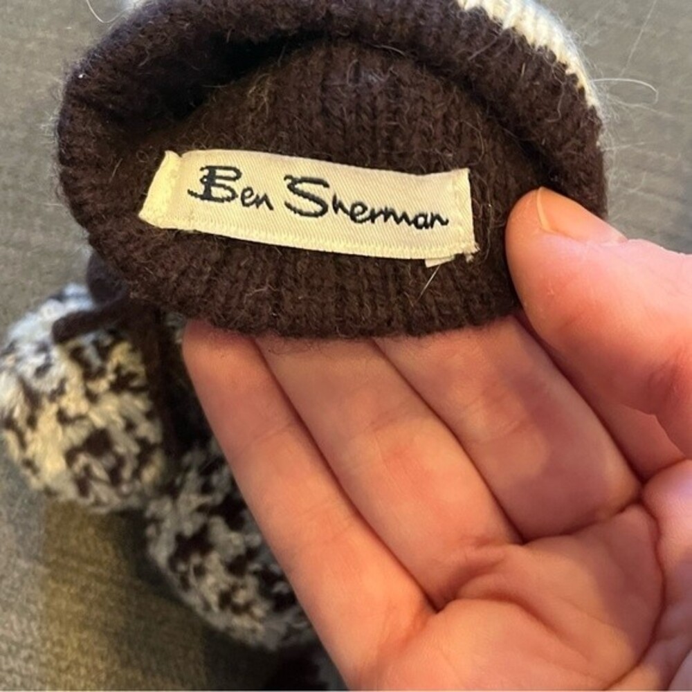 Ben Sherman Striped Wool Knit Gloves with Pom Poms - Picture 3 of 4